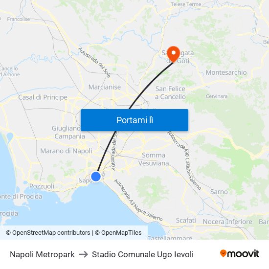Napoli Metropark to Stadio Comunale Ugo Ievoli map