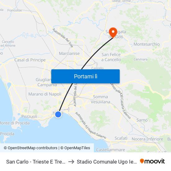 San Carlo - Trieste E Trento to Stadio Comunale Ugo Ievoli map