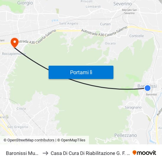 Baronissi Municipio to Casa Di Cura Di Riabilitazione G. F. Montesano map