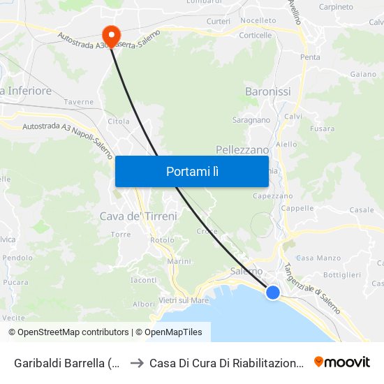 Garibaldi Barrella (Stazione F.S.) to Casa Di Cura Di Riabilitazione G. F. Montesano map