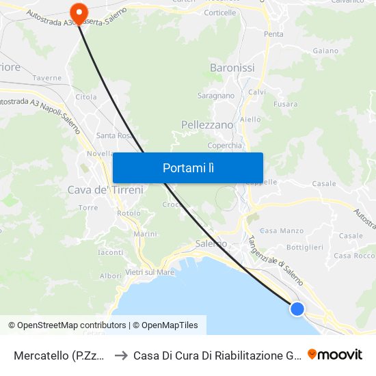 Mercatello (P.Zza Grasso) to Casa Di Cura Di Riabilitazione G. F. Montesano map