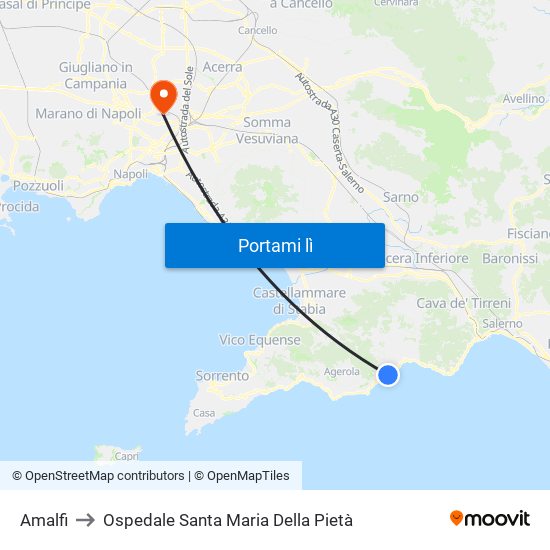 Amalfi to Ospedale Santa Maria Della Pietà map