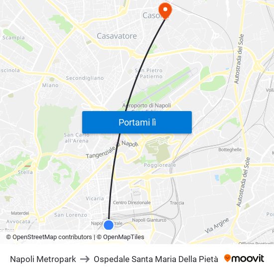 Napoli Metropark to Ospedale Santa Maria Della Pietà map