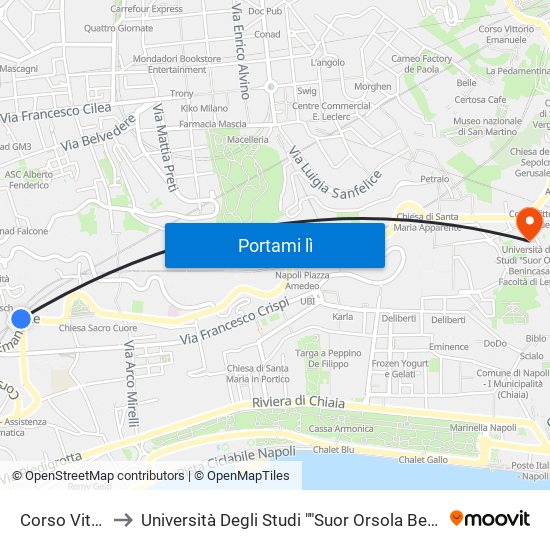 Corso Vittorio Emanuele to Università Degli Studi ""Suor Orsola Benincasa"" - Dipartimento Di Scienze Umanistiche map