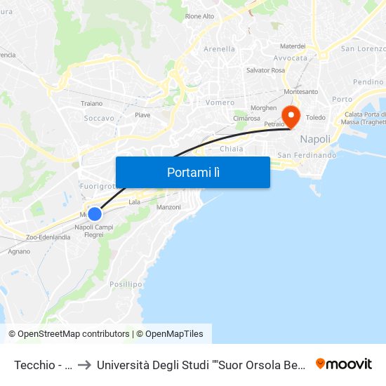 Tecchio - Campi Flegrei to Università Degli Studi ""Suor Orsola Benincasa"" - Dipartimento Di Scienze Umanistiche map