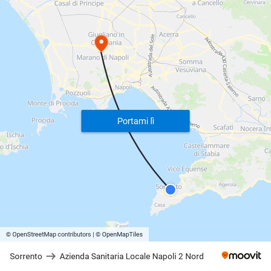Sorrento to Azienda Sanitaria Locale Napoli 2 Nord map