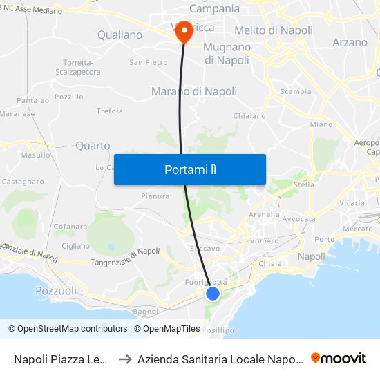 Napoli Piazza Leopardi to Azienda Sanitaria Locale Napoli 2 Nord map