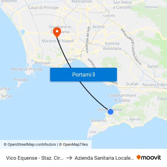 Vico Equense - Staz. Circumvesuviana to Azienda Sanitaria Locale Napoli 2 Nord map