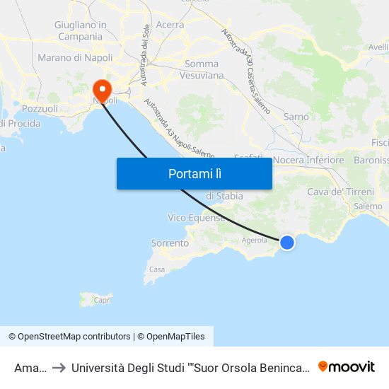 Amalfi to Università Degli Studi ""Suor Orsola Benincasa"" map