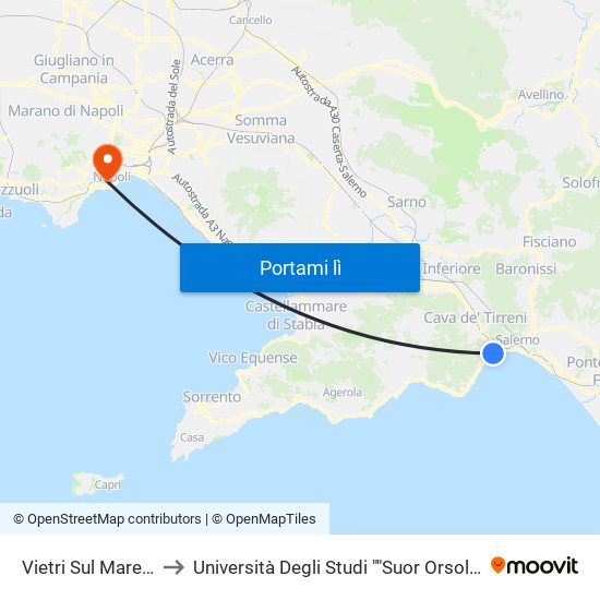 Vietri Sul Mare-Amalfi to Università Degli Studi ""Suor Orsola Benincasa"" map