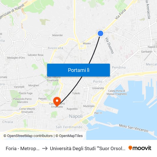 Foria - Metropolitana to Università Degli Studi ""Suor Orsola Benincasa"" map
