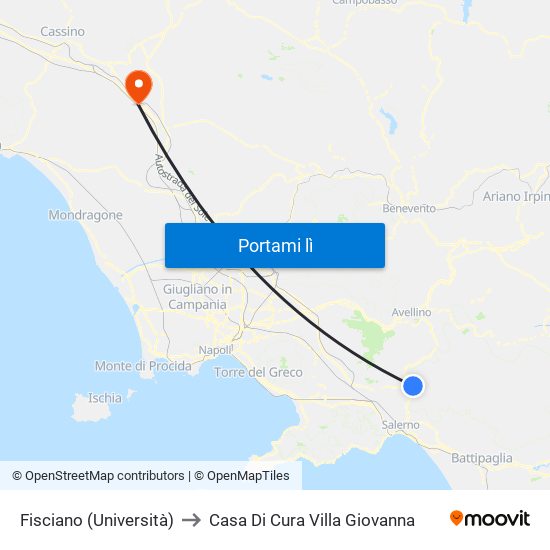 Fisciano (Università) to Casa Di Cura Villa Giovanna map