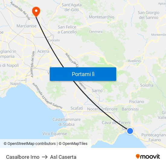 Casalbore Irno to Asl Caserta map
