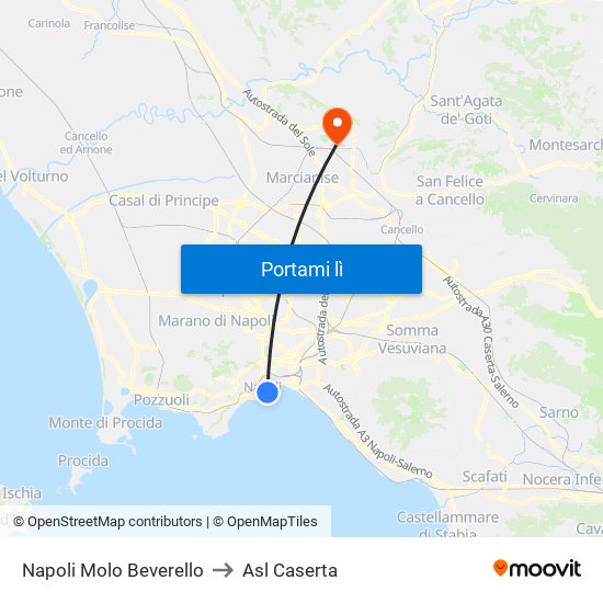 Napoli Molo Beverello to Asl Caserta map