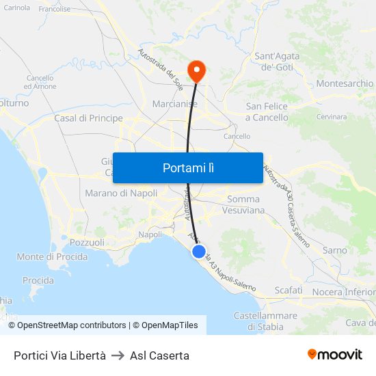 Portici Via Libertà to Asl Caserta map
