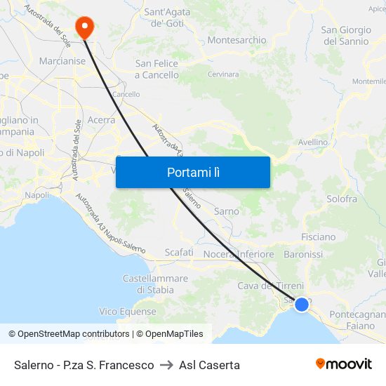 Salerno - P.za S. Francesco to Asl Caserta map
