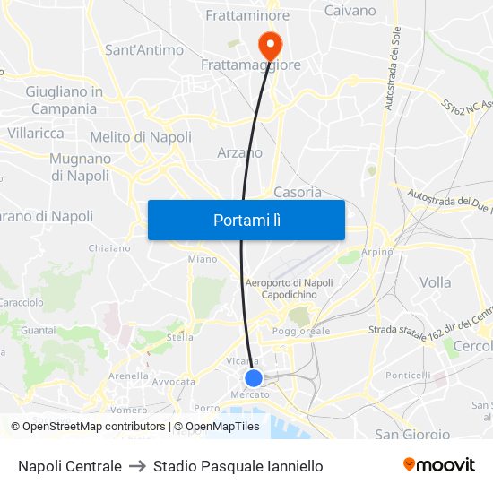 Napoli Centrale to Stadio Pasquale Ianniello map