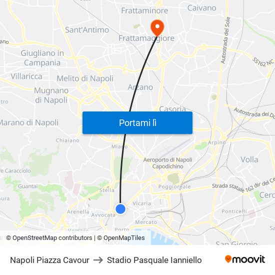 Napoli Piazza Cavour to Stadio Pasquale Ianniello map