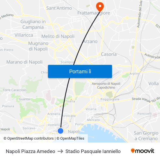 Napoli Piazza Amedeo to Stadio Pasquale Ianniello map