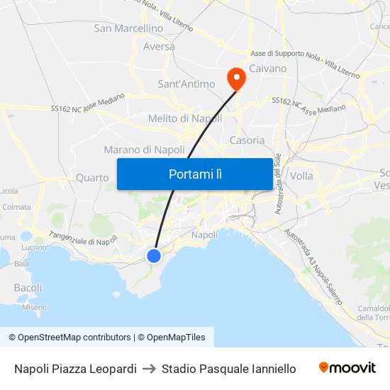 Napoli Piazza Leopardi to Stadio Pasquale Ianniello map