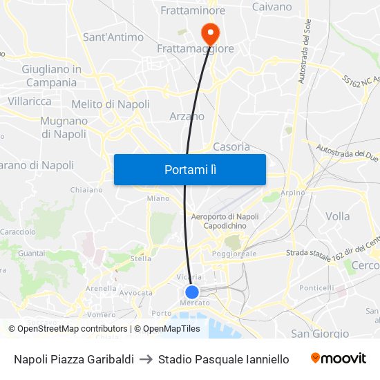 Napoli Piazza Garibaldi to Stadio Pasquale Ianniello map