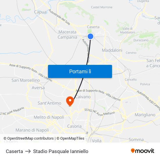 Caserta to Stadio Pasquale Ianniello map