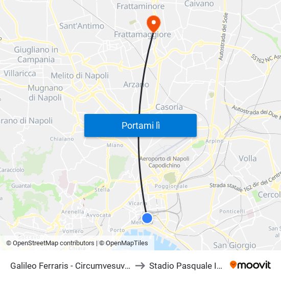 Galileo Ferraris - Circumvesuviana E.A.V. to Stadio Pasquale Ianniello map