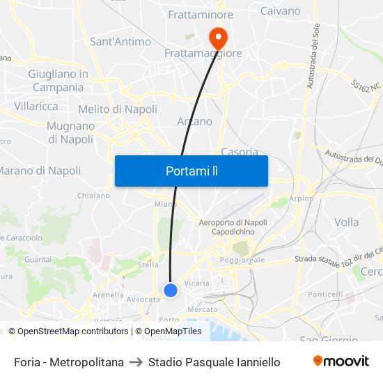 Foria - Metropolitana to Stadio Pasquale Ianniello map