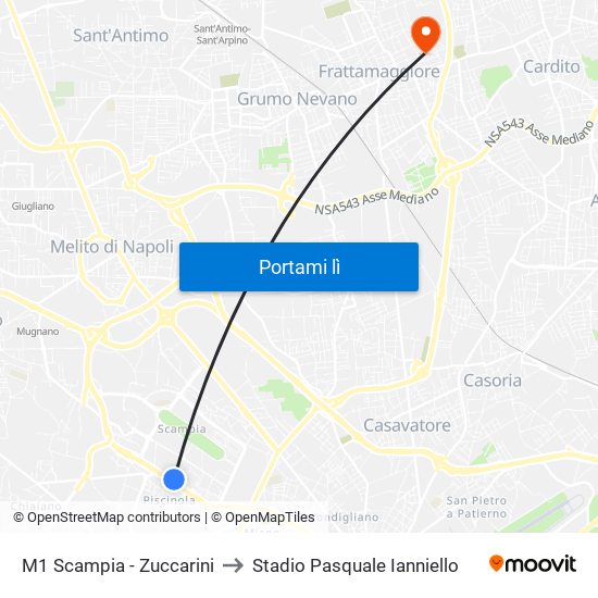 M1 Scampia - Zuccarini to Stadio Pasquale Ianniello map