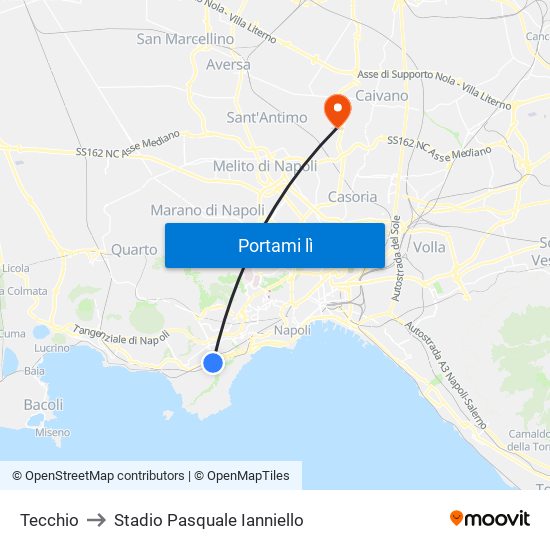 Tecchio to Stadio Pasquale Ianniello map