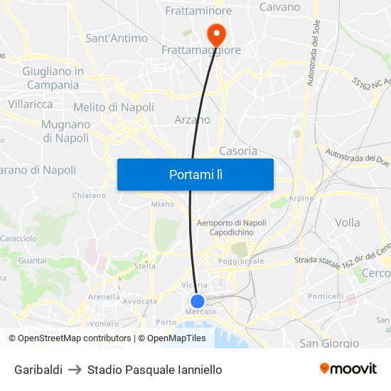 Garibaldi to Stadio Pasquale Ianniello map