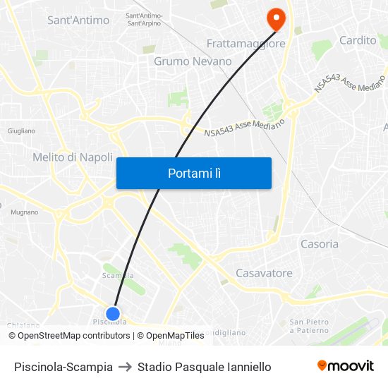 Piscinola-Scampia to Stadio Pasquale Ianniello map