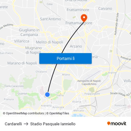 Cardarelli to Stadio Pasquale Ianniello map