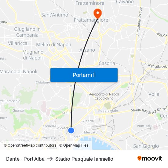 Dante - Port'Alba to Stadio Pasquale Ianniello map