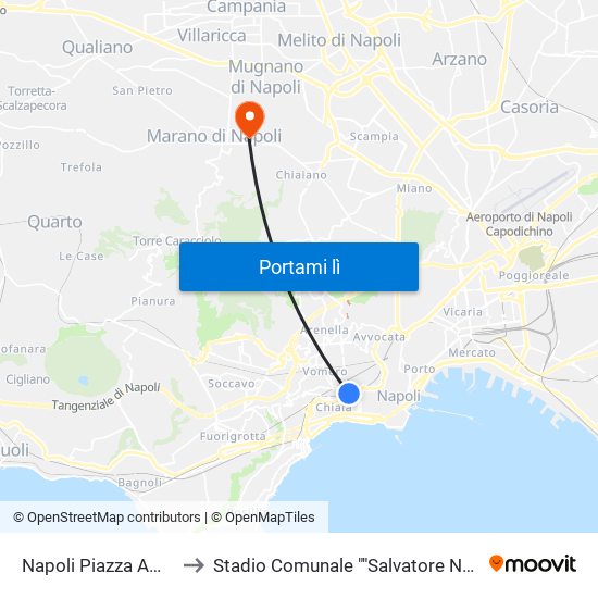 Napoli Piazza Amedeo to Stadio Comunale ""Salvatore Nuvoletta"" map