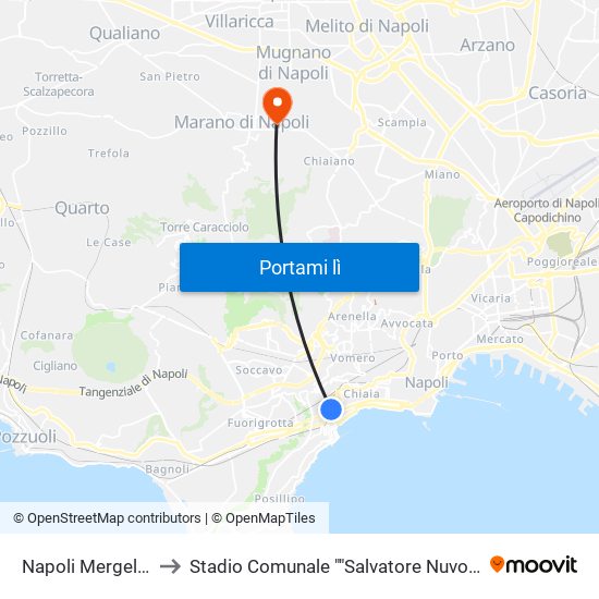 Napoli Mergellina to Stadio Comunale ""Salvatore Nuvoletta"" map