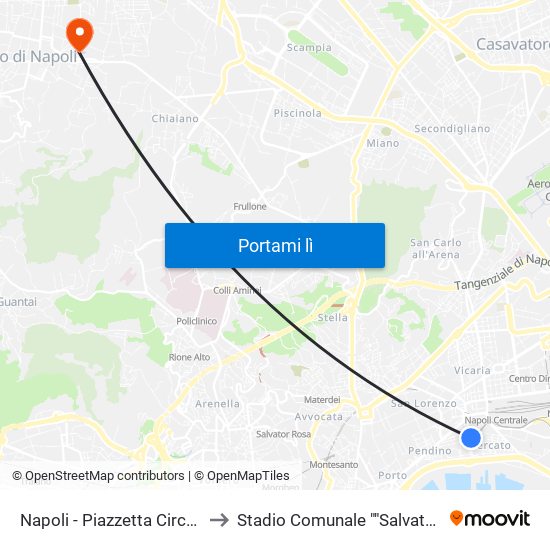 Napoli - Piazzetta Circumvesuviana to Stadio Comunale ""Salvatore Nuvoletta"" map