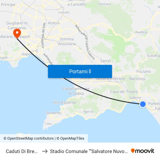 Caduti Di Brescia to Stadio Comunale ""Salvatore Nuvoletta"" map