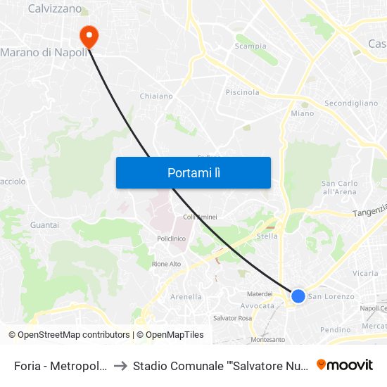 Foria - Metropolitana to Stadio Comunale ""Salvatore Nuvoletta"" map