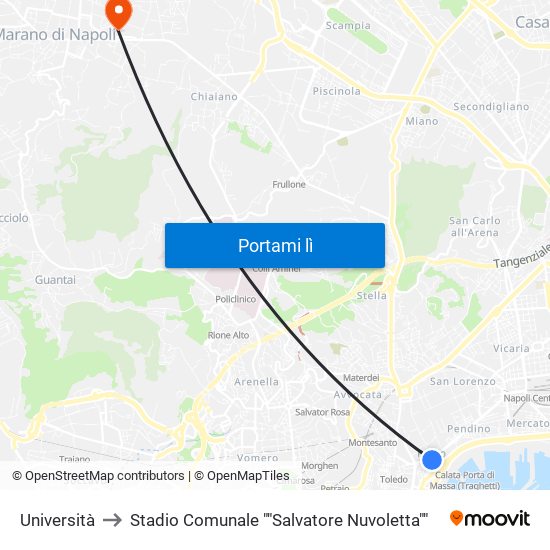 Università to Stadio Comunale ""Salvatore Nuvoletta"" map