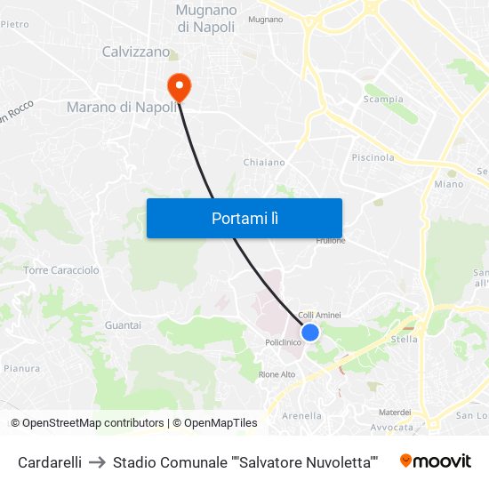 Cardarelli to Stadio Comunale ""Salvatore Nuvoletta"" map