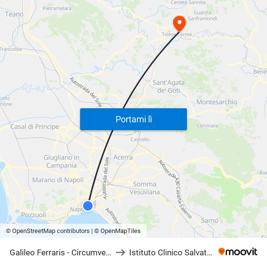 Galileo Ferraris - Circumvesuviana E.A.V. to Istituto Clinico Salvatore Maugeri map