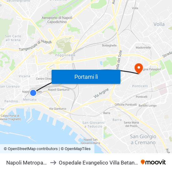 Napoli Metropark to Ospedale Evangelico Villa Betania map