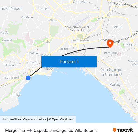 Mergellina to Ospedale Evangelico Villa Betania map