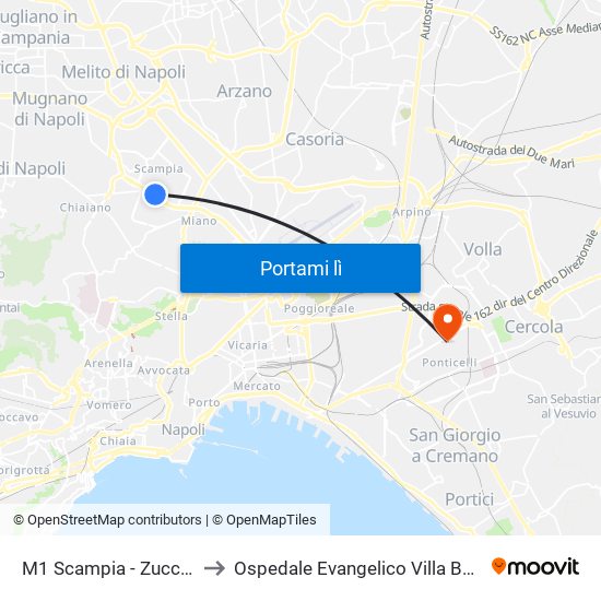 M1 Scampia - Zuccarini to Ospedale Evangelico Villa Betania map