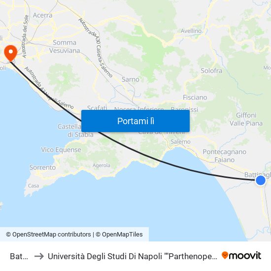 Battipaglia to Università Degli Studi Di Napoli ""Parthenope"" - Dipartimento Di Scienze E Tecnologie (C4) map