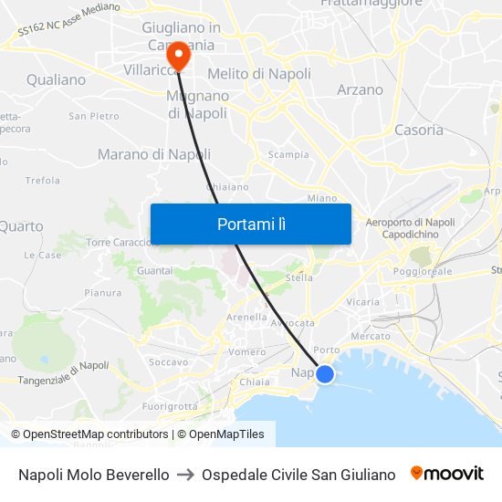 Napoli Molo Beverello to Ospedale Civile San Giuliano map