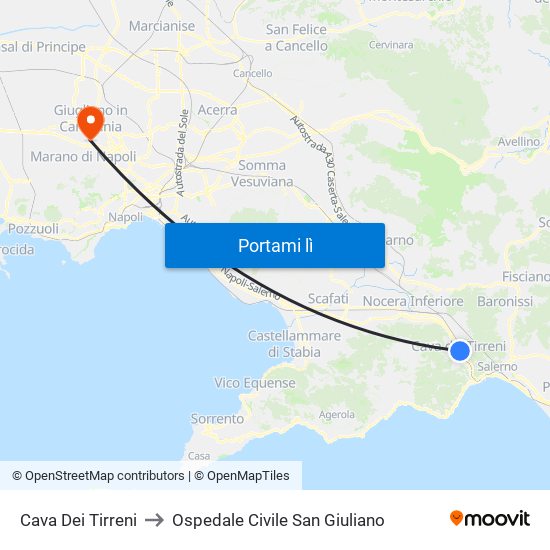 Cava Dei Tirreni to Ospedale Civile San Giuliano map