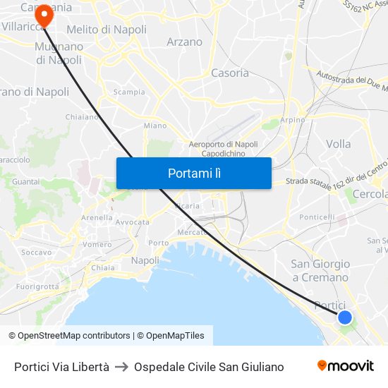 Portici Via Libertà to Ospedale Civile San Giuliano map