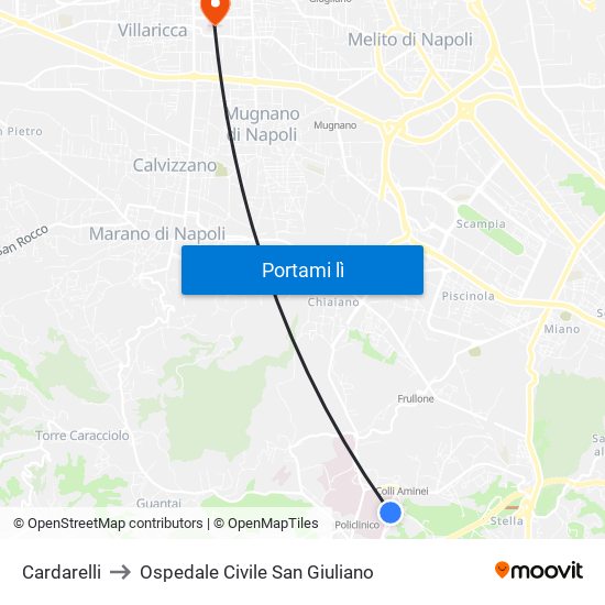 Cardarelli to Ospedale Civile San Giuliano map